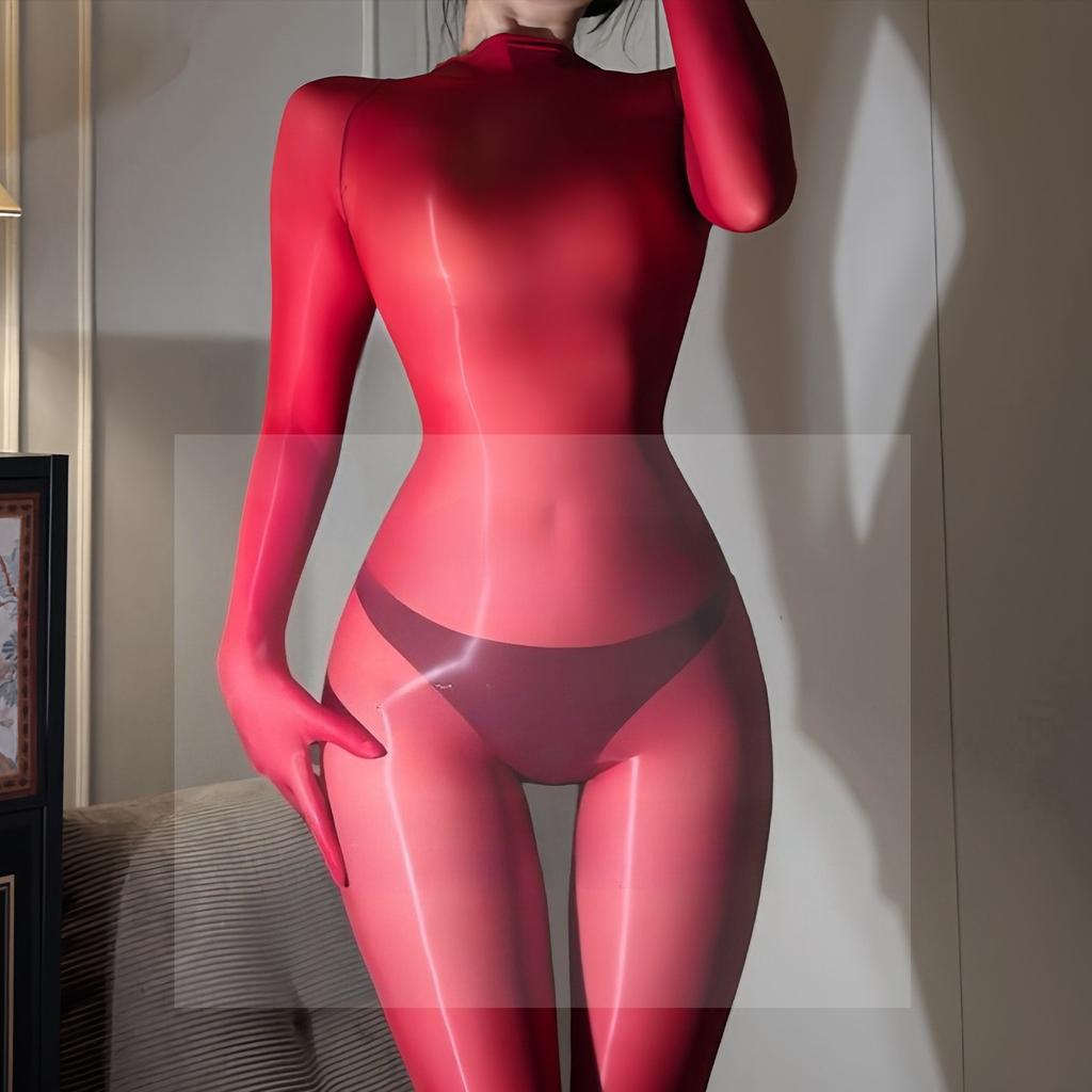 Women Sexy Fullbody Stockings Seamless Oil Shiny Glossy Jumpsuit 1228-Needle High Density Five-Fingers Full Body Wrap Bodysuit
