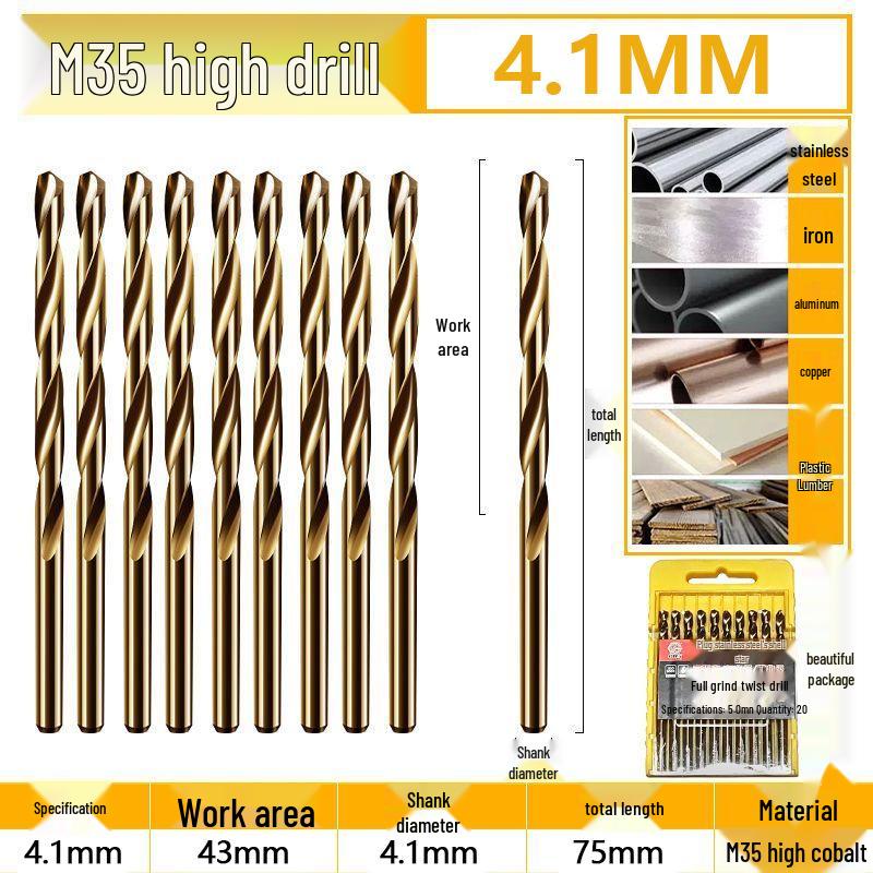 Burghiu elicoidal M35 Cobalt pentru tablă metalică din oțel inoxidabil de înaltă duritate.