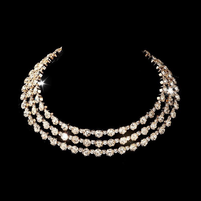 Set di Gioielli da Sposa con Strass, Collana Orecchini Bracciale Completo di Diamanti di Cristallo Set da Tre Pezzi Catena a Griffe Collare di Diamanti