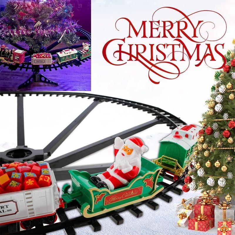 Christmas Tree Decor Train Track Frame Railway Car Sound Light Rail Car Festival Gifts Christmas Train Electric Toy Random Color