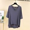 Women Casual Comfortable Summer Loose Fit Large Size Modal V Neck T Shirt Half Sleeve High Low Hem Top