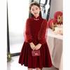 Abito di velluto di alta gamma per bambine, Abito da principessa in velluto rosso per bambini Autunno e Inverno