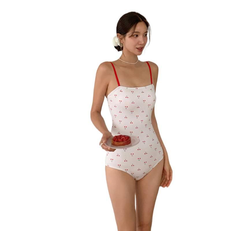 Small Fresh Cherry Sweet Girl Small Breasts Sexy Backless Slim Sling Hot Spring One-piece Swimsuit Women's Hot Spring Swimsuit