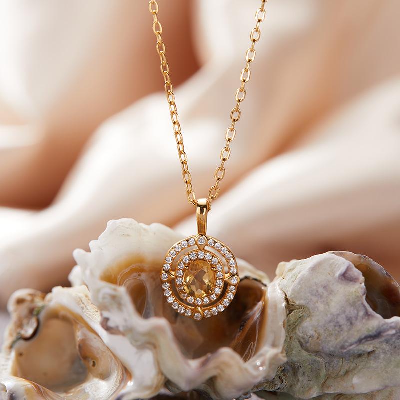 High Sense Light Luxury S925 Sterling Silver Plated 18K Gold Natural Colored Treasure Collarbone Chain Necklace Pendant Niche Jewelry