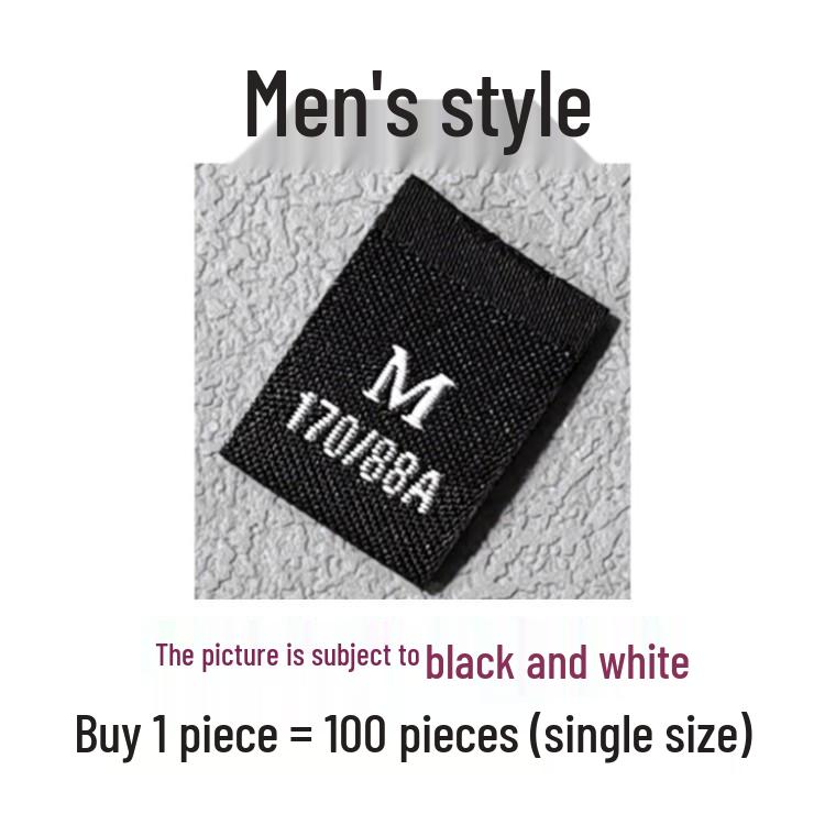 In-Stock Men's & Women's Woven Size Labels: Custom Black & White Trendy International Brand.