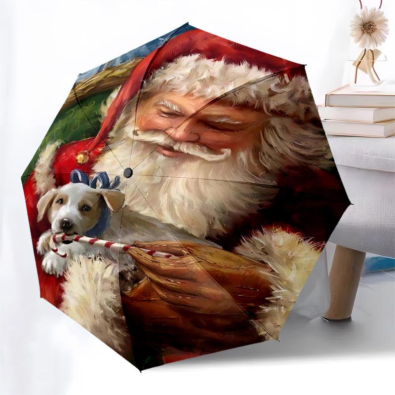 

1pc Christmas Santa Claus Candy Cane Folding Umbrella, Auto Open Close, 3-Fold Design, 8-Bone Iron Frame, Outdoor, Festive Gift for Fans, Travelers, D