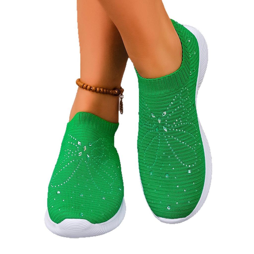 Fashion Casual Soft Sole Women's Shoes 2025 Spring and Autumn Round Toe Mesh Breathable Ribbon Rhinestone Soft Sole Non-Slip Flats