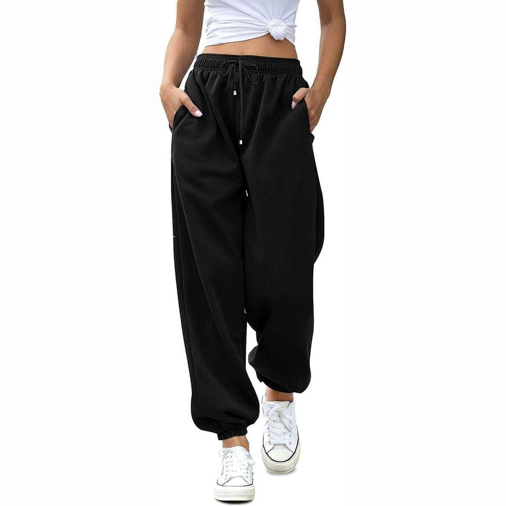 Damen Color Kordelzug Locker Sitzende Jogging-Sweatpants mit Elastischen Bündchen