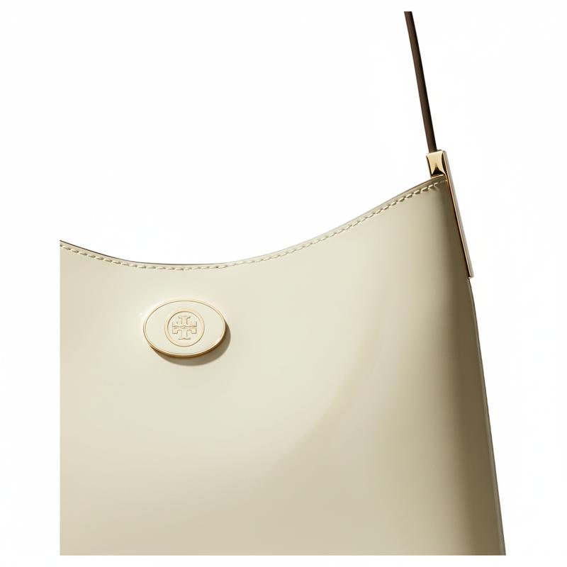 Tory Burch Robinson Brand Logo Leather Hobo Bag Shoulder Bag Medium Women's Cream White 174324-704