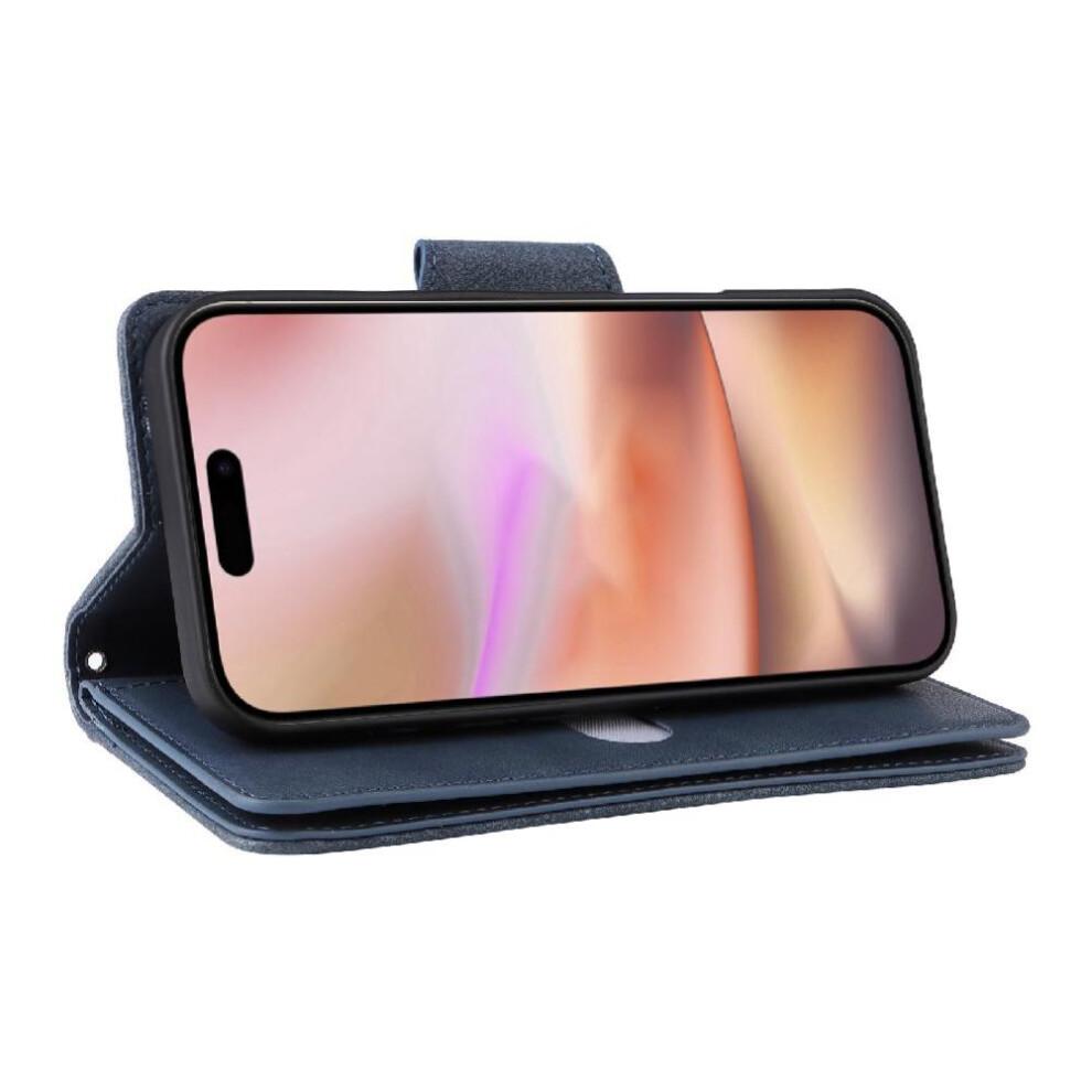 (Blue) Case for Iphone 16 Plus Magnetic Leather Card Holder Zipper Wallet Cover with Hand Strap
