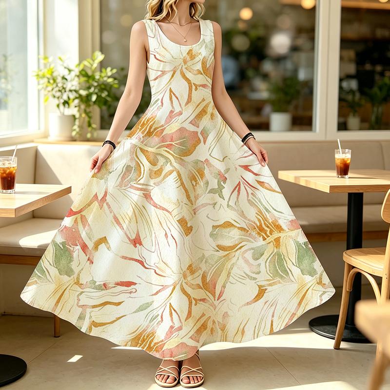 Women's Long Flowy Tank Dress Lightweight Sleeveless Loose Fit,Summer Resort Style,Comfortable for Beach Vacation,Daily Casual & Outdoor Wear