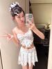 Floral Pleated Skirt Bikini Set: Elegant Slimming Swimwear for Beach and Hot Springs
