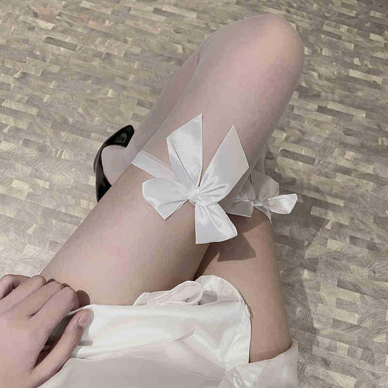 Women's Lace Trim Over-the-Knee Black Stockings with Butterfly Design