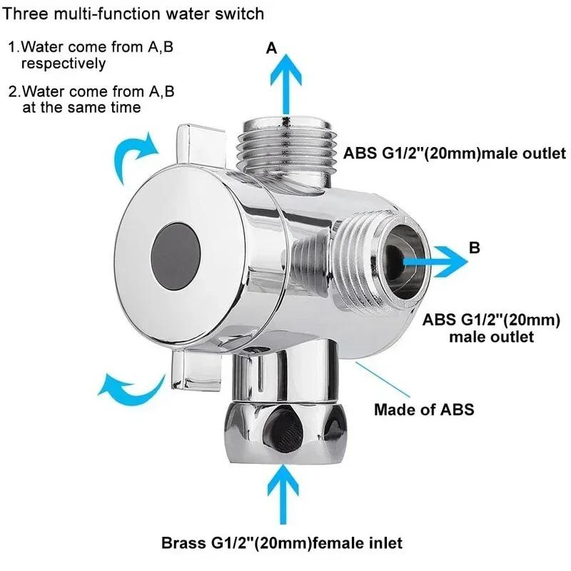 Diverter Valve G1/2 Splitter 2 or 3 Way Water Separator Shower Tee Adapter Adjustable Faucet Switcher Bathroom Toilet Accessory