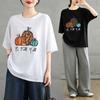 DIMANAF 2025 Women New Summer Loose Plus Size Printing T-Shirt Short Sleeves Cotton Vintage Tops Tees Maxi