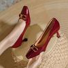 Square head high heels stiletto 7cm sexy red wedding shoes spring French small heel light mouth single shoes