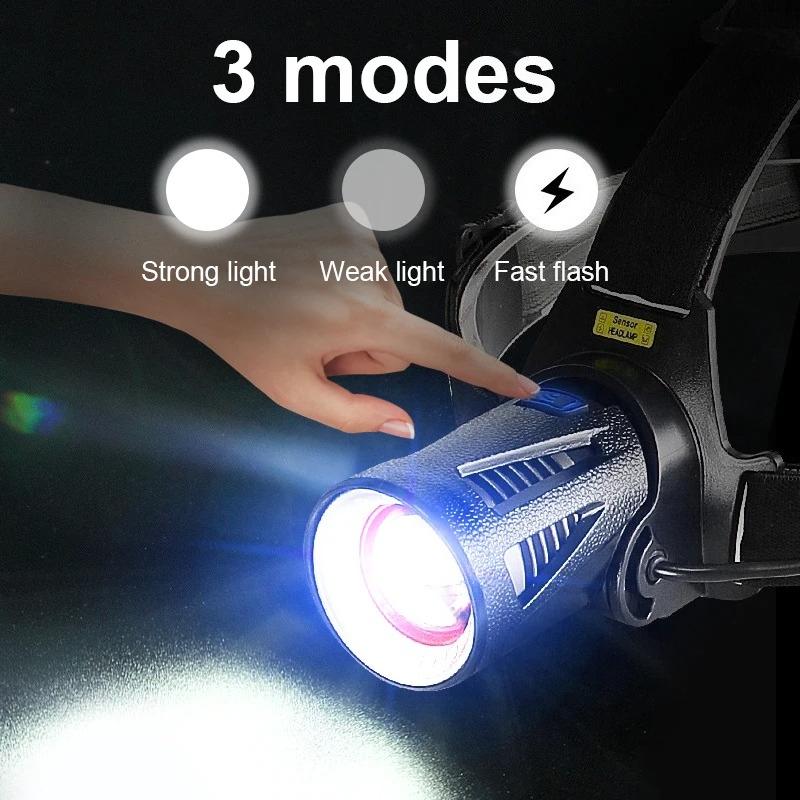 Sensor Headlamp Super Bright LED Headight With Warning Light Most Powerful Long Range Head Flashlight Outdoor Fishing Cycling