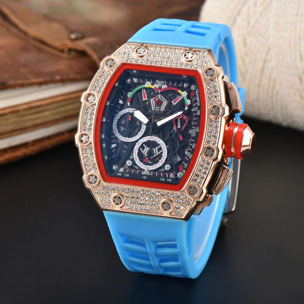 Quartz watch full diamond wine barrel type dial business luminous multi-functional quartz men's watch