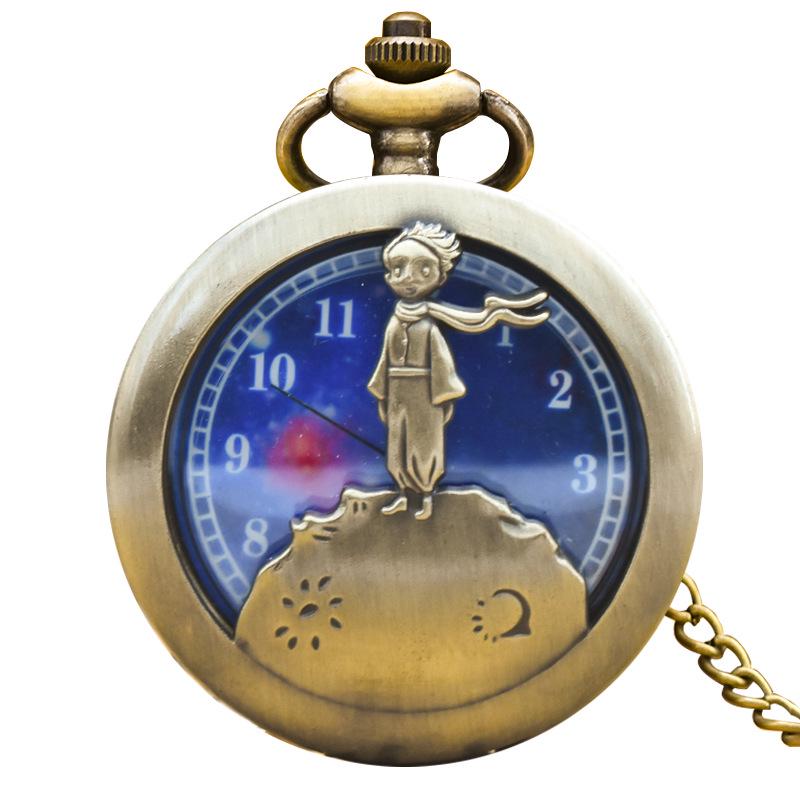 Retro Bronze & Silver Kid s Starry Sky Digital Flip Antique Quartz Pocket Watch, Large Size