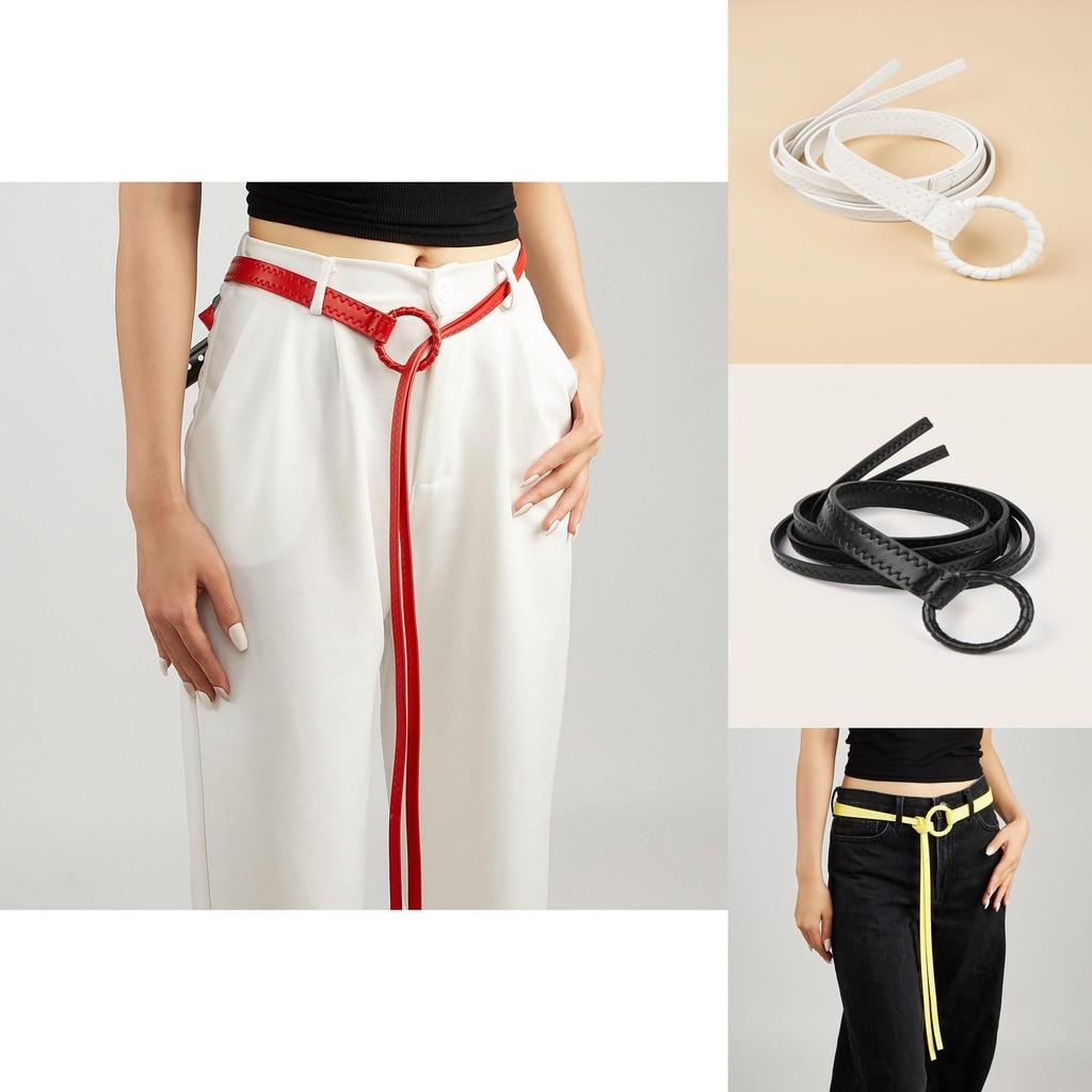 Fashion Solid Color Round Buckle Decoration Women Casual Belt For Daily Wear