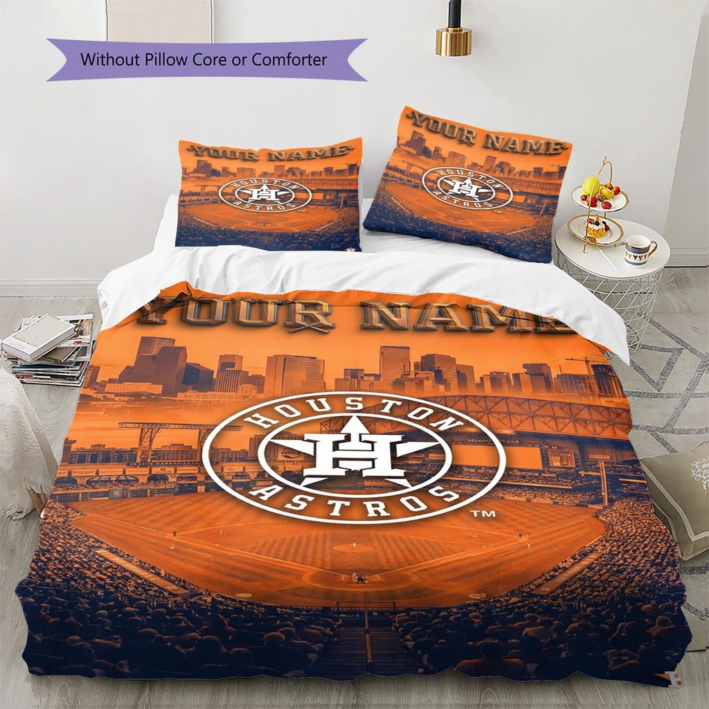 Name Custom Houston Astros Pattern Bedding Set Quilt Cover Pillowcase Home Decor Gift (1 * Duvet Cover + 2 * Pillowcase, Without Core)