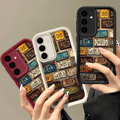 Nummernschild Druck Stoßfestes Mattes Case Für Samsung S25 Ultra S24 FE S23 A56 A36 A16 A15 A55 A35 Objektivschutz TPU Weiche Silikon Handyhülle