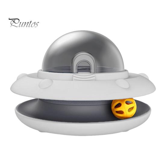 

Интерактивная электрическая головоломка для кошек, игрушка для медленного кормления с шариковой дорожкой, 2-в-1, диспенсер для закусок в форме НЛО для домашних кошек белый