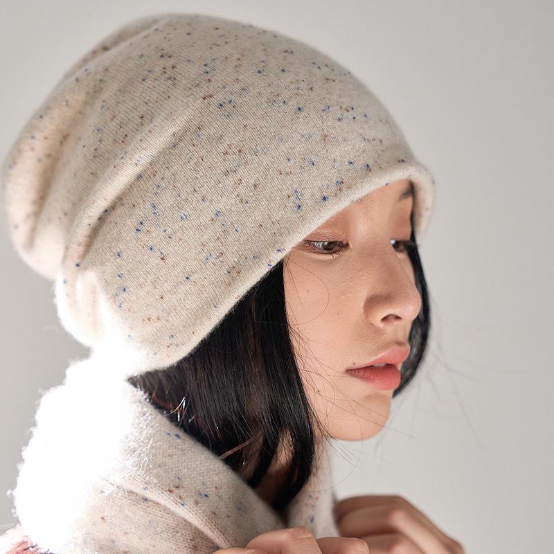 Women's 100% Pure Cashmere Double-Layer Knitted Hat - Warm & Fashionable for Autumn/Winter