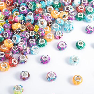 Lot de 10/20/50 perles artisanales européennes assorties de couleurs mélangées, perles d'espacement à grand trou en strass pour bracelets à breloques et fournitures de fabrication de bijoux