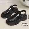 Fashion Black Pu Leather Thick Bottom Rome Sandals Women Summer Closed Toe Platform Sandles Woman Fashion Non Slip Beach Sandalias Mujer