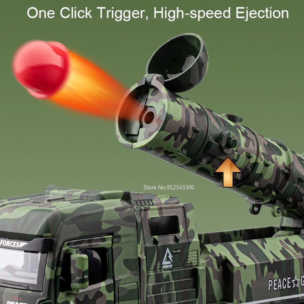 1:32 Scale Missile Truck Toy Model Car Rocket Launcher Vehicle Metal Diecast Sound Light Pull Back Military Models Boys Gifts