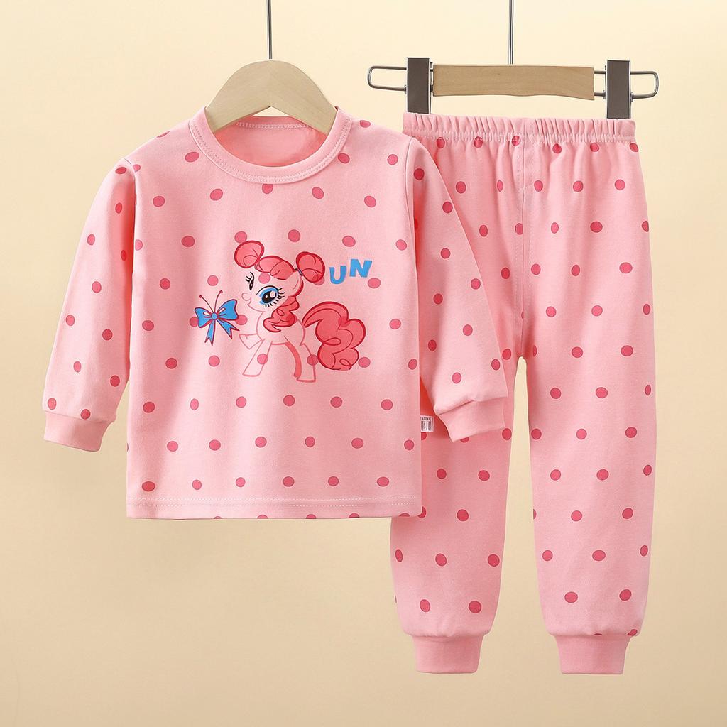 Kids Cotton Thermal Underwear Set Boys Girls Autumn Pajamas Home Wear Long Sleeve Top And Pants Baby Warm Base Layer