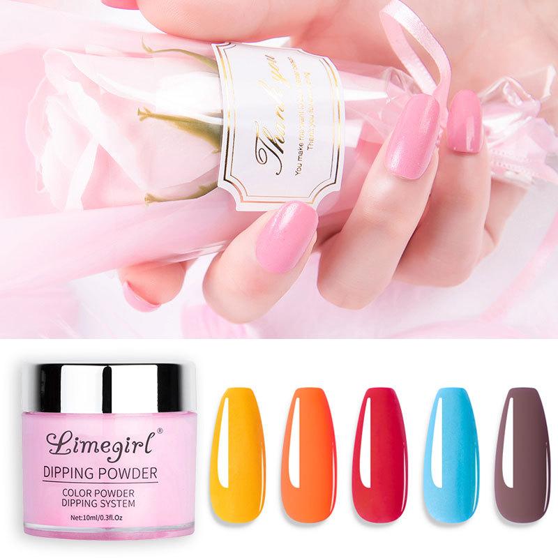 Limegirl Sada Dip Powder na nehty 12 barev Třpytivá & Jednobarevná sada dipping prášků DIY manikúra Dlouhotrvající Odolná proti odlupování