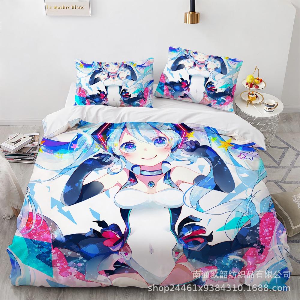 Hot Anime beautiful girl Hatsune Miku Balinese Duvet Cover Set Bedding with 1-2 Pillowcases Room Teens Bedroom Decor Fans Gift