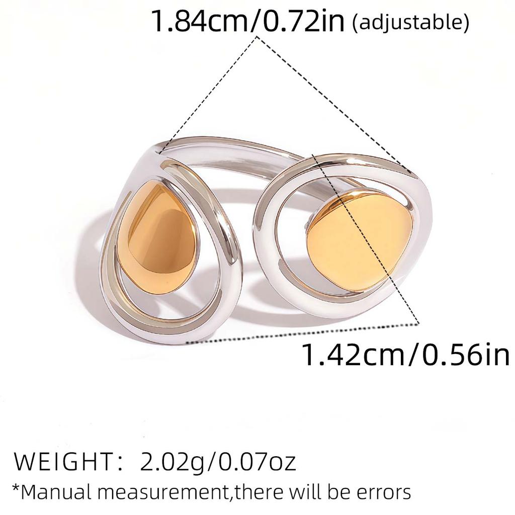 Simple Cutout Metal Smooth Stainless Steel Set Ring Women's  Water Drop Opening Adjustable Thick Ring Party Jewelry Gift