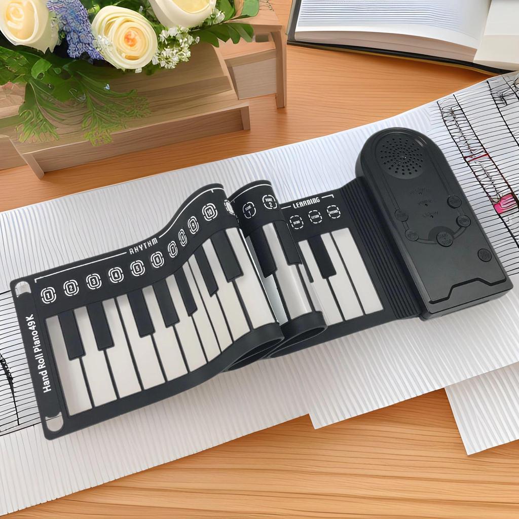 49-Key Hand-Rolled Portable Folding Trumpet Key Electronic Keyboard for Beginner Children