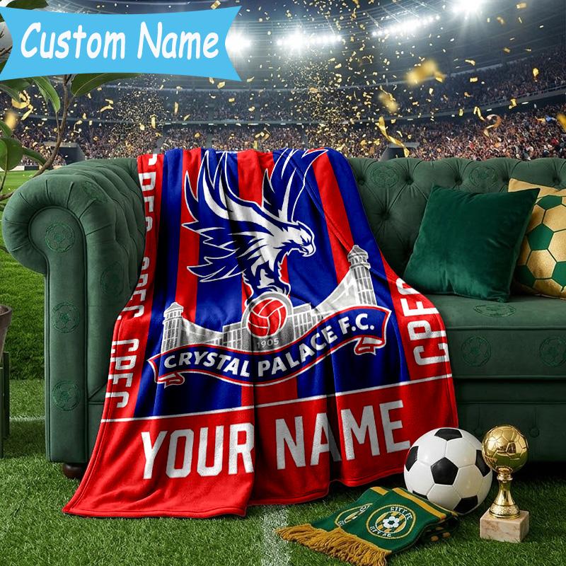 Custom Name Crystal Palace Football Club Flannel Blanket, Use for Birthday/Holiday Gift, Soft Blanket for Sofa/Bed/Camping/Office, Home Decor