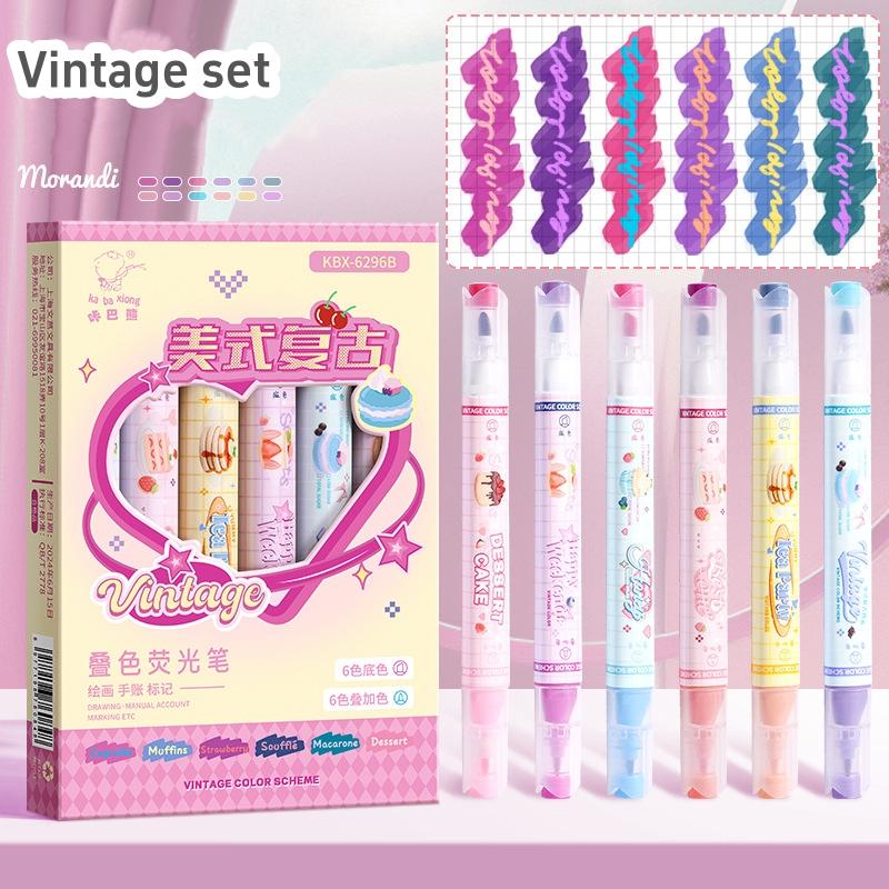 6pcs Vintage Color Scheme Highlighter Pen Set Laying Colors Fluorescent Magic Art Marker Liner for Drawing
