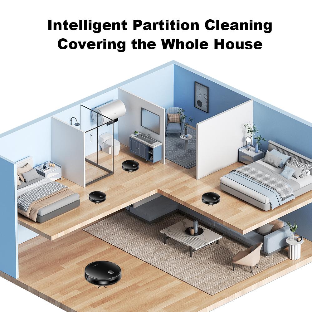 LIECTROUX C7 Robot Vacuum Cleaner AI Map Route,Memory,Super Smart Partition,WiFi App,6000Pa Suction,Electric WaterTank,Wet Mop
