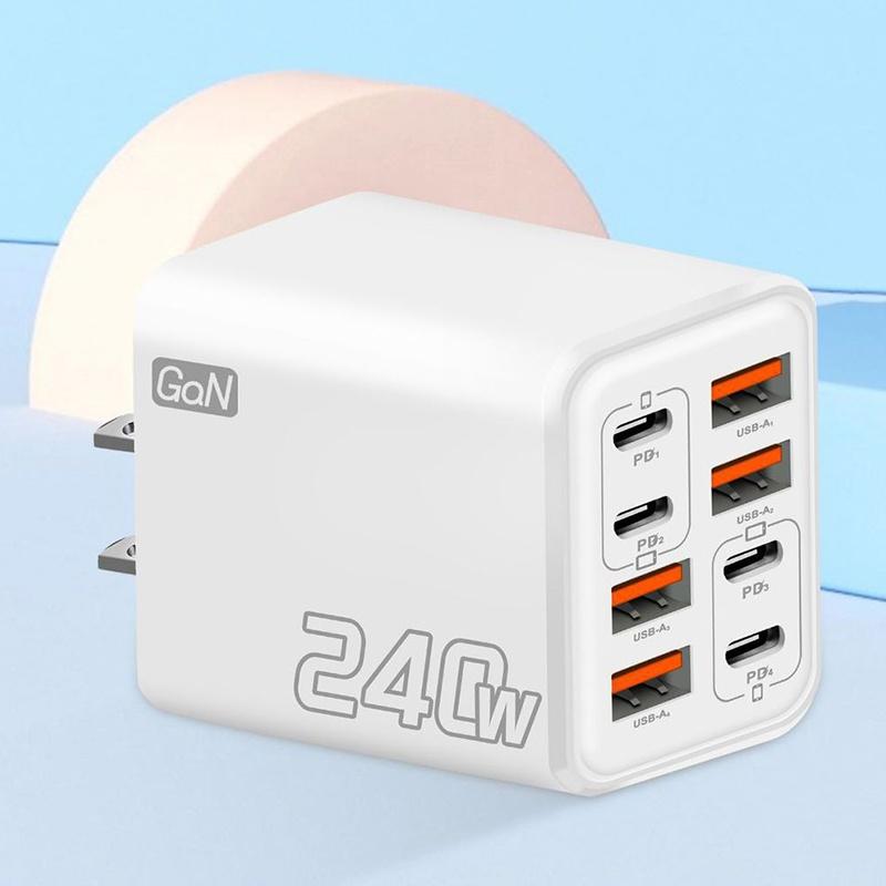 240W Gan Usb C Charger 8 In 1 Fast Charging Phone Charger Power Adapter For Eu/Us/Uk Plug Wall Charger