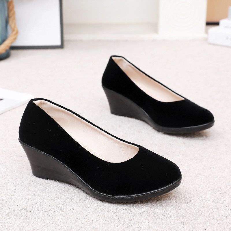 New Old North Cloth Shoes Women's Shoes Wedge Heel Single Shoes Dancing Shoes Soft Sole Work Shoes Black Hotel Shoes Mother Shoes Non-slip