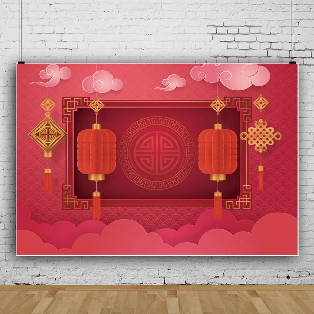 2025 Happy Chinese New Year Backdrop Gold Snake Red Lantern Flower Spring Festival Family Portrait Photography Background Decor