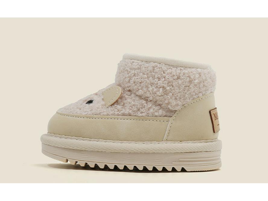 Korean Style Plush Snow Boots for Babies and Kids – Warm Leather & Cotton Shoes for Boys and Girls, Perfect for Autumn and Winter.