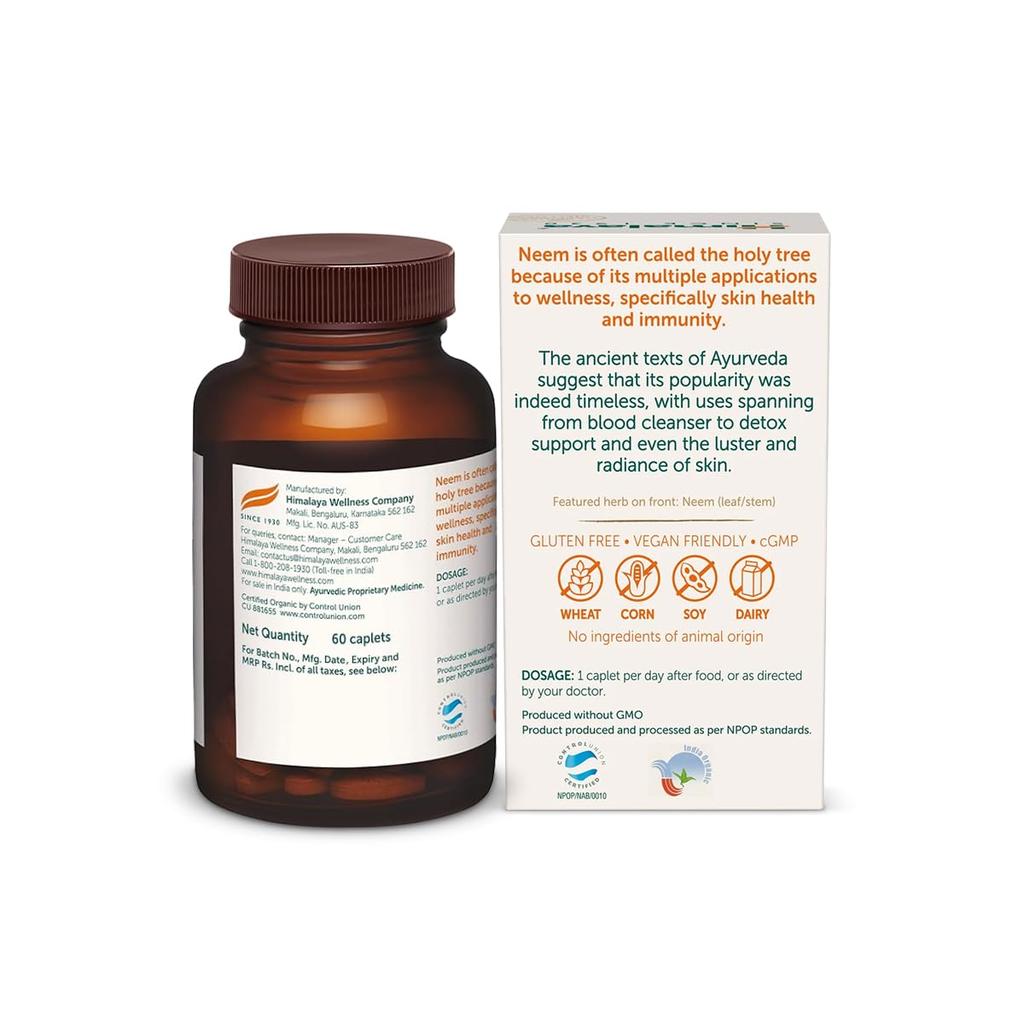 Himalaya Organic Neem Caplets For Skin Detox & Acne Support – 60 Vegan Tablets, Promotes Clear Radiant Skin, Antioxidant Formula