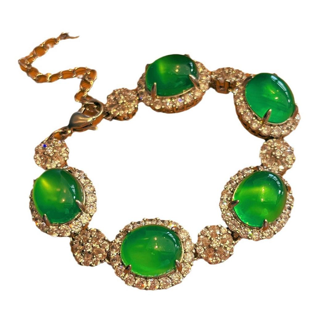 Full Green Yang Green Natural Agate Green Chalcedony Bracelet Female Real Shot Fidelity