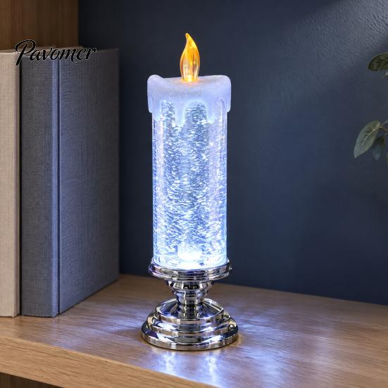 Flameless Candle Lantern Christmas LED Lamp, Glimmering Glitter Glow with Sparkling Room Ornament Simulated Flame, Holiday Tabletop Decoration