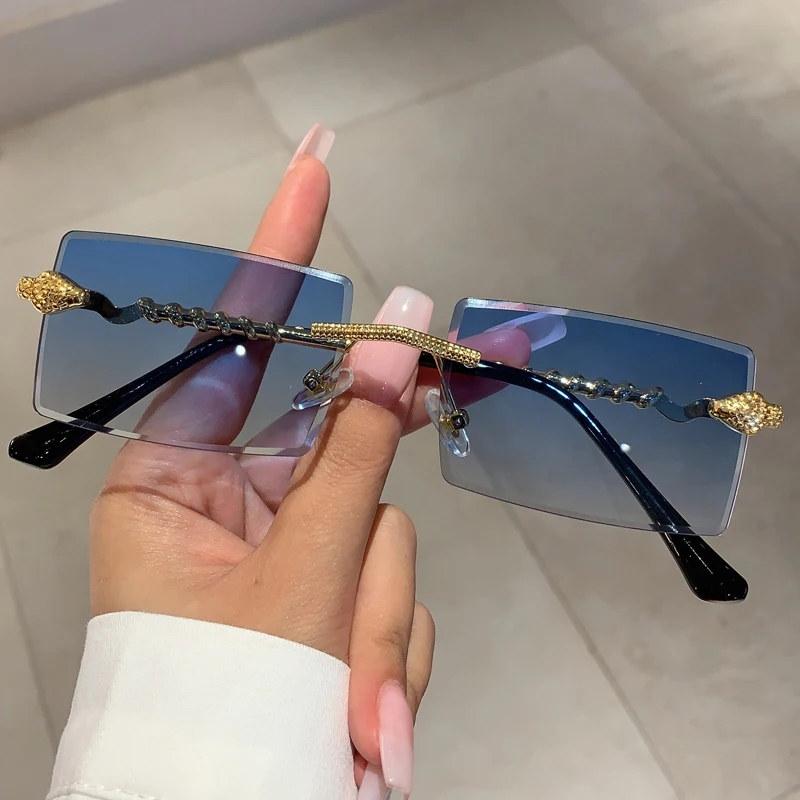 Rimless Rectangular Sunglasses Men Fashion Vintage Twisted Snake Leg Gradient Shades Women Luxury Brand Design Eyewear