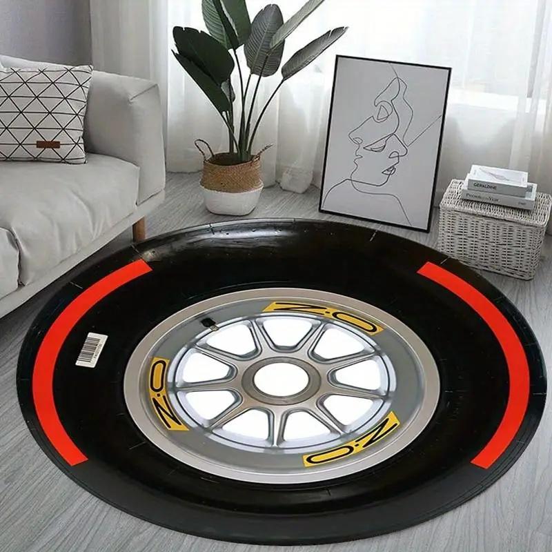 Silvery Black Wheels Printing Round Carpet Living Room Bedroom Kitchen Bathroom Floor Mat Soft Circle Rug Birthday Decor