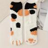 6 Pairs of Unisex Knee Length Cartoon Cat Paw Socks, Thick Sleeping Floor Socks, Comfortable for Daily Wear