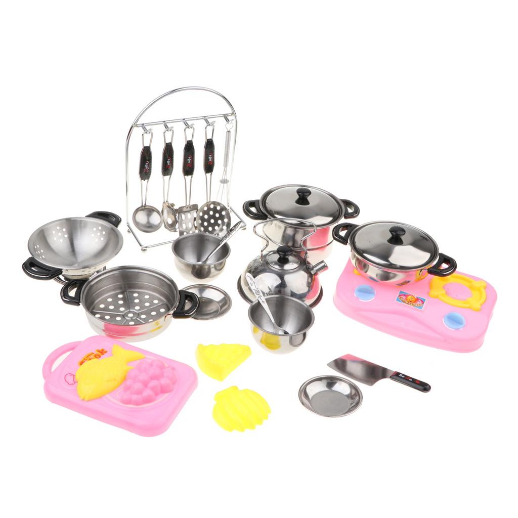 27PCS Stainless Steel Pots and Pans Kitchen Cookware Playset for Kids with Cooking Utensils